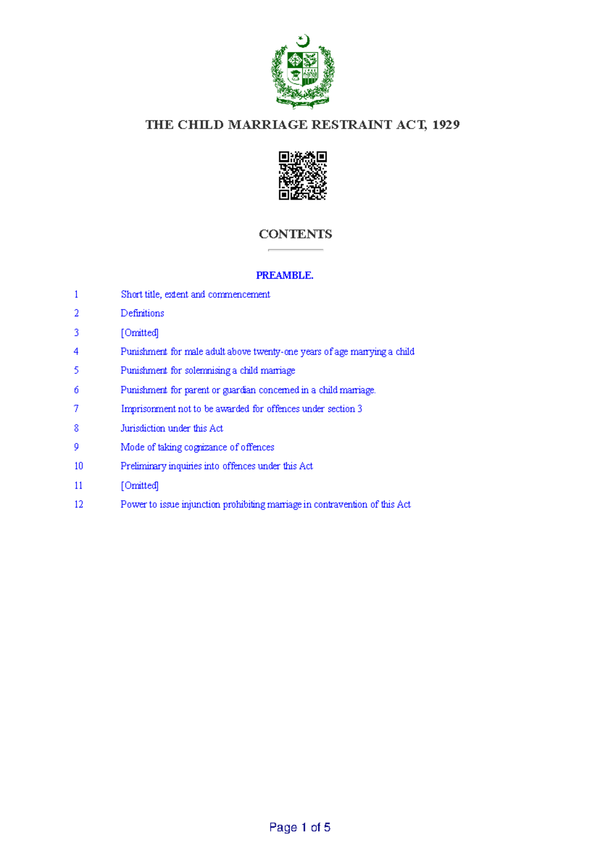 Child Marriage Restraint Act, 1929 - Law of Contract-I - Sindh ...
