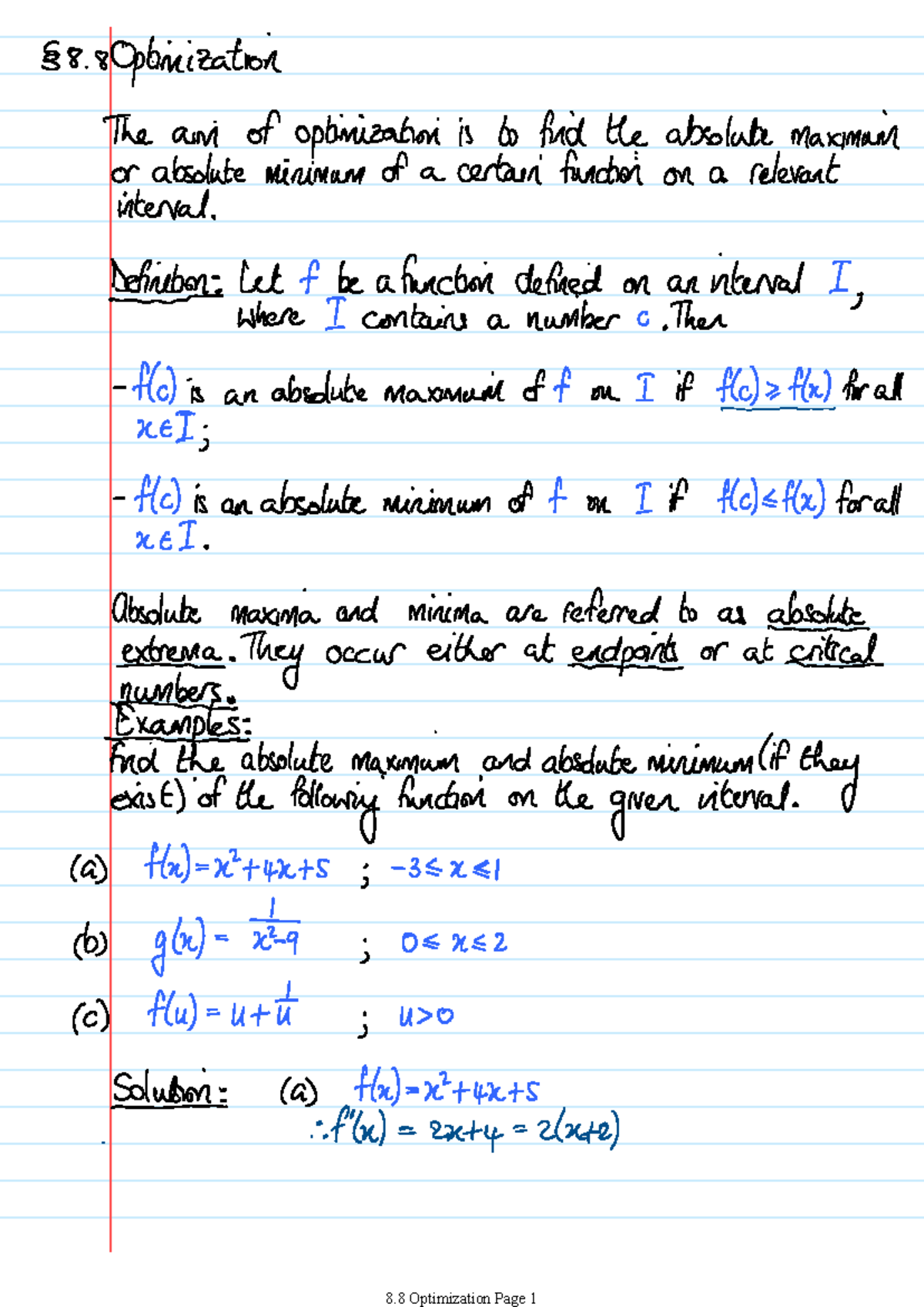 8.8 Optimisation(30Apr) - Maths124 - Studocu