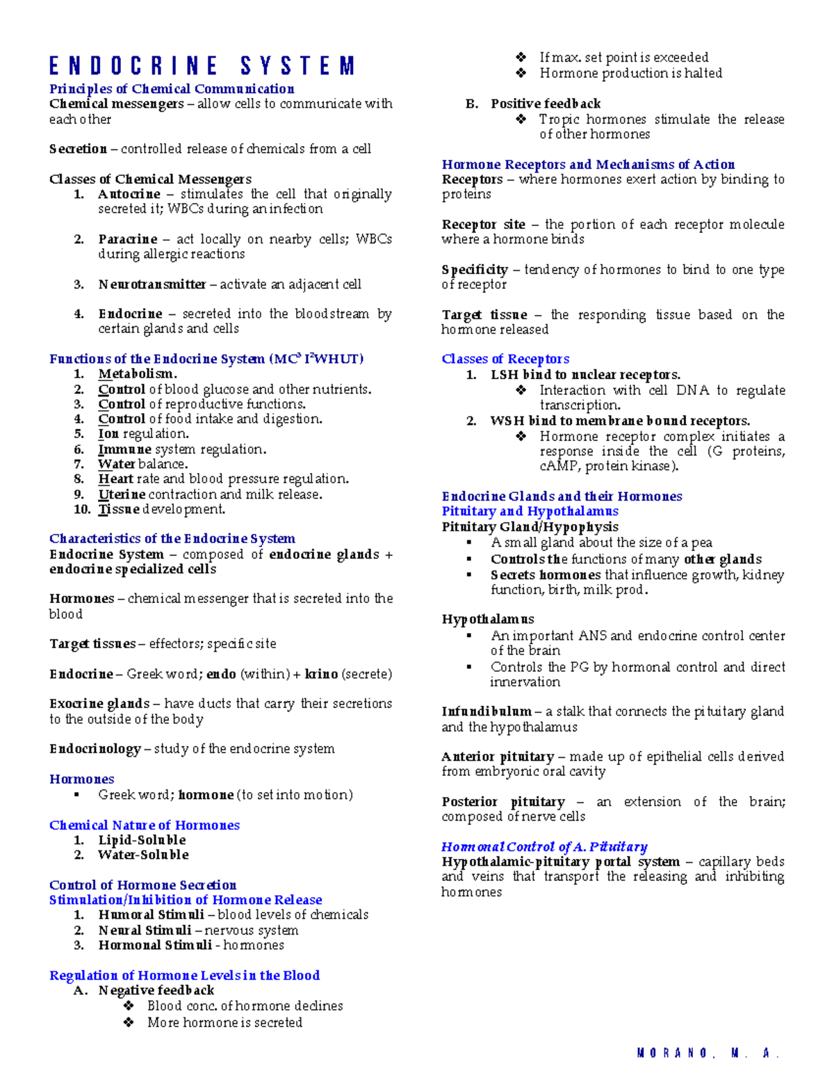 10-Endocrine-System - .............. - M o r a n o , M. A. E N D O C R ...