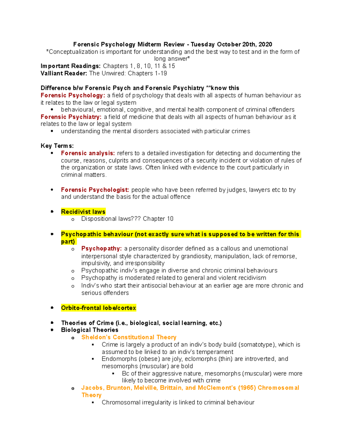 Forensic Psychology Midterm Review - Often Linked With Evidence To The ...