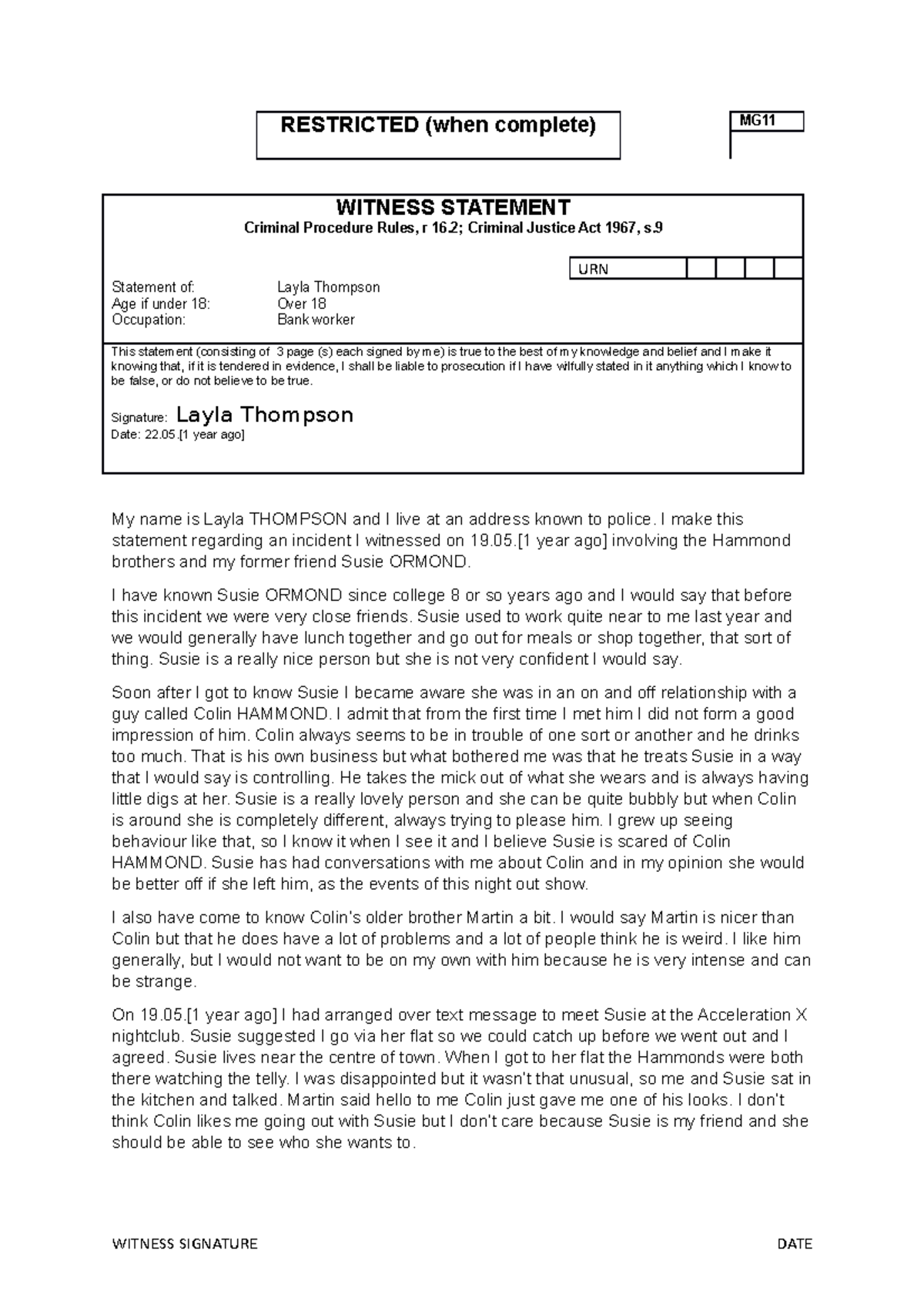 BTC Crime W1 MG11 Layla Thompson - RESTRICTED (when complete) MG ...