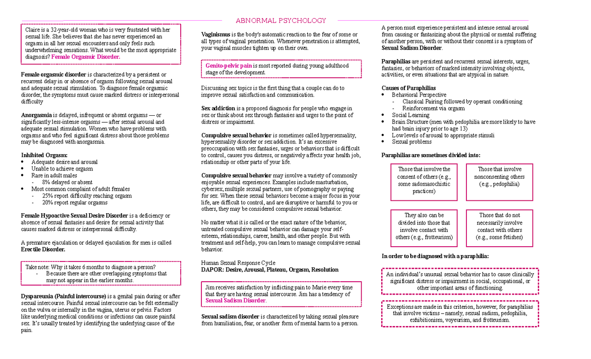 Abnormal psych 2 Abnormal Psych reviewer Female orgasmic