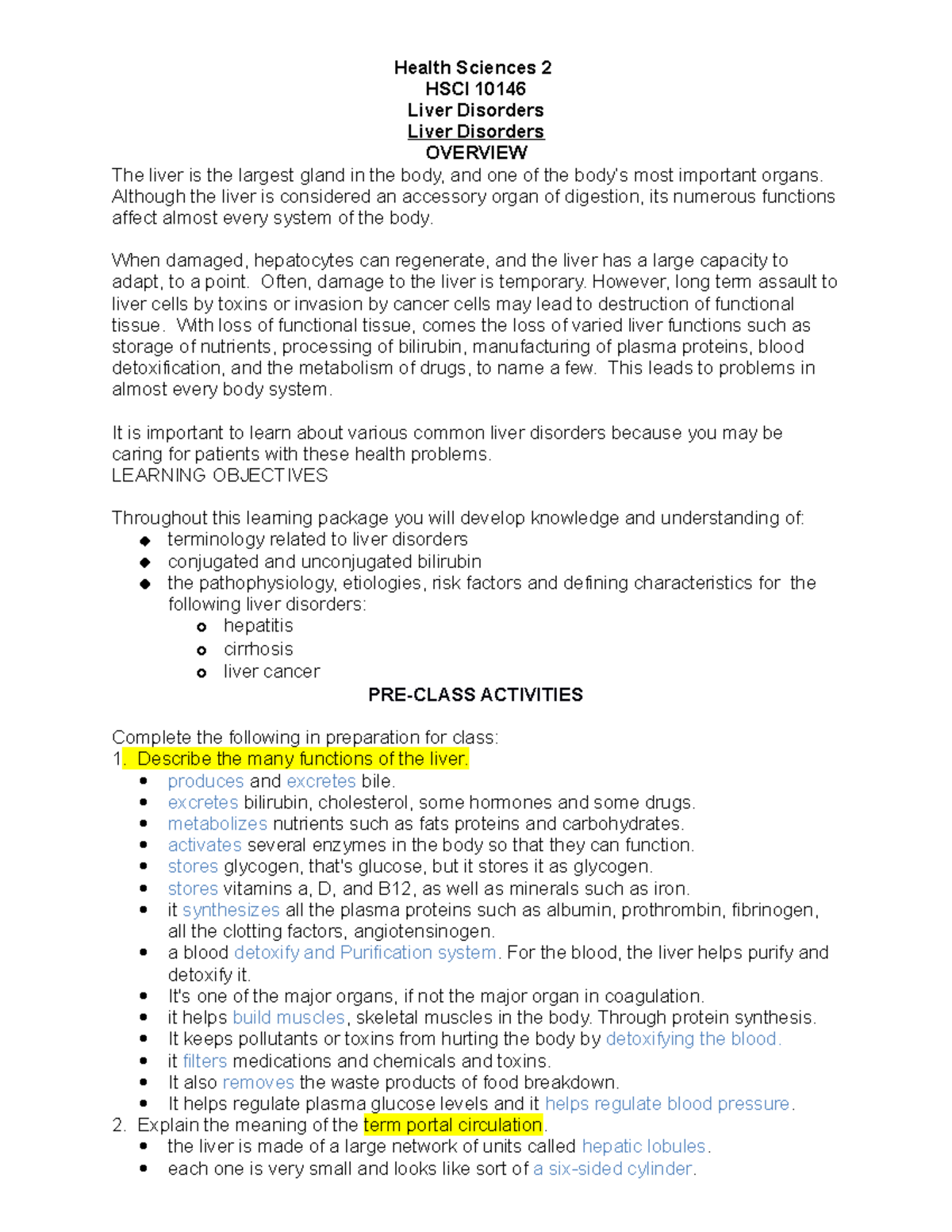 15)HS2Liver Disorders Learning Package-1 - HSCI 10146 Liver Disorders ...