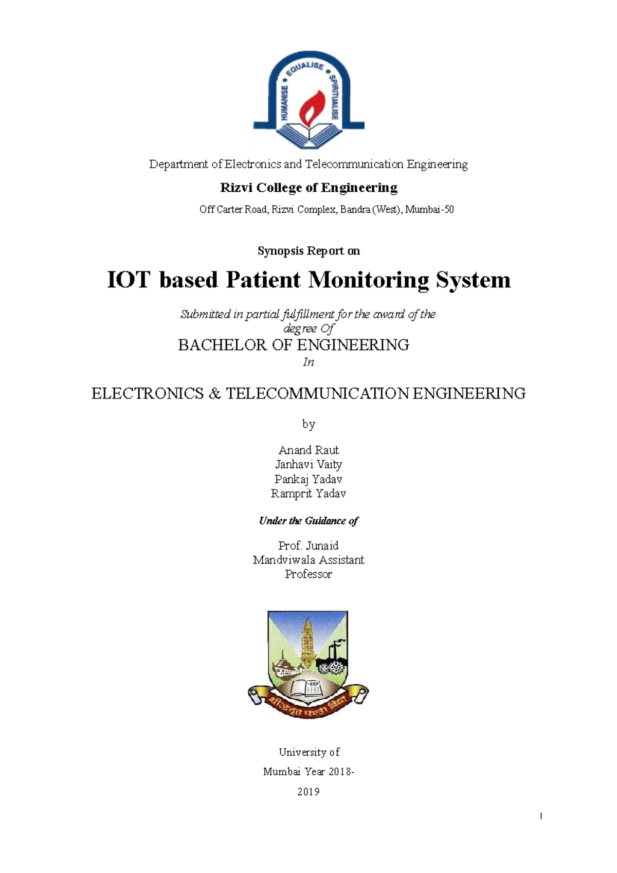 IOT based Patient Monitoring System - I Department of Electronics and ...
