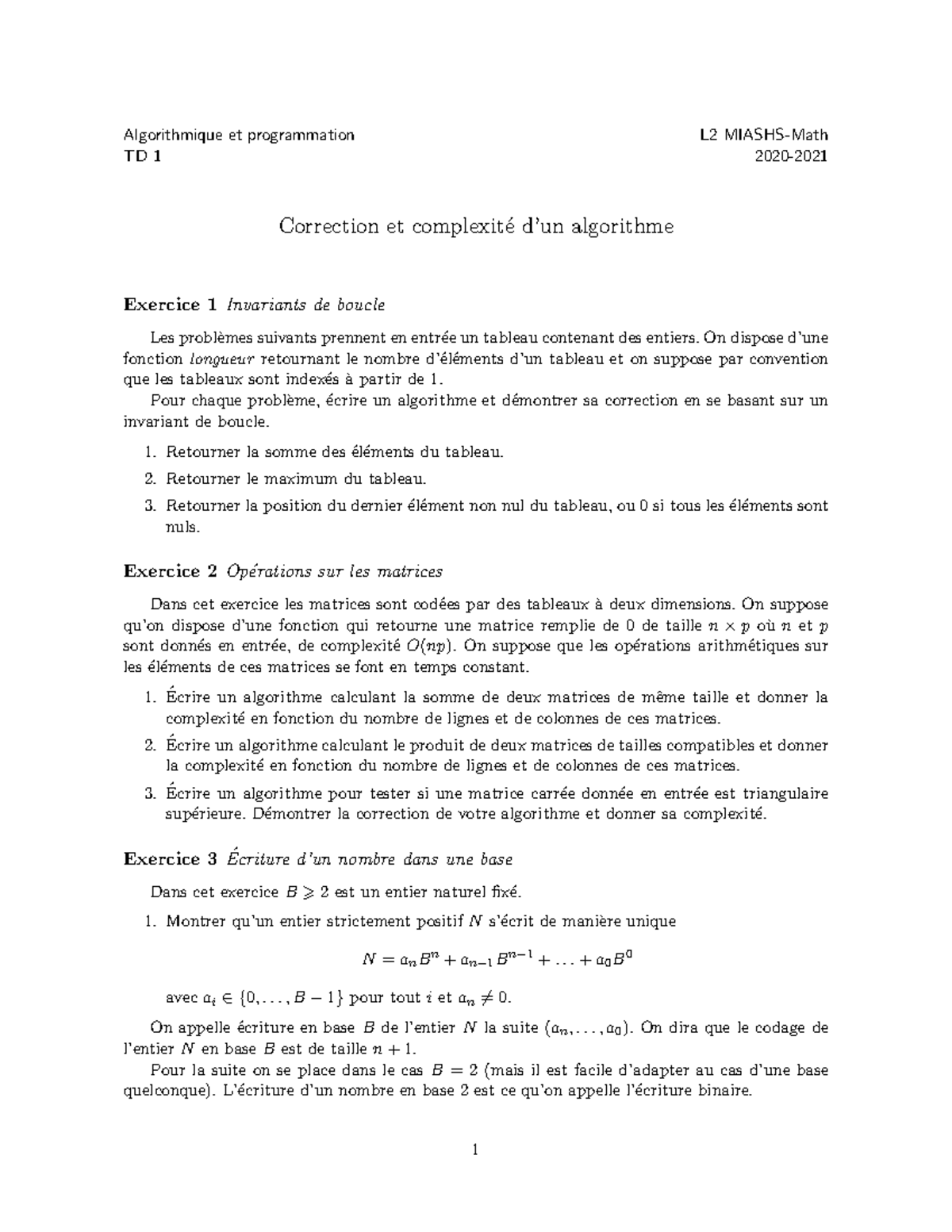 TD1 - TD1 - Algorithmique Et Programmation L2 MIASHS-Math TD 1 2020 ...