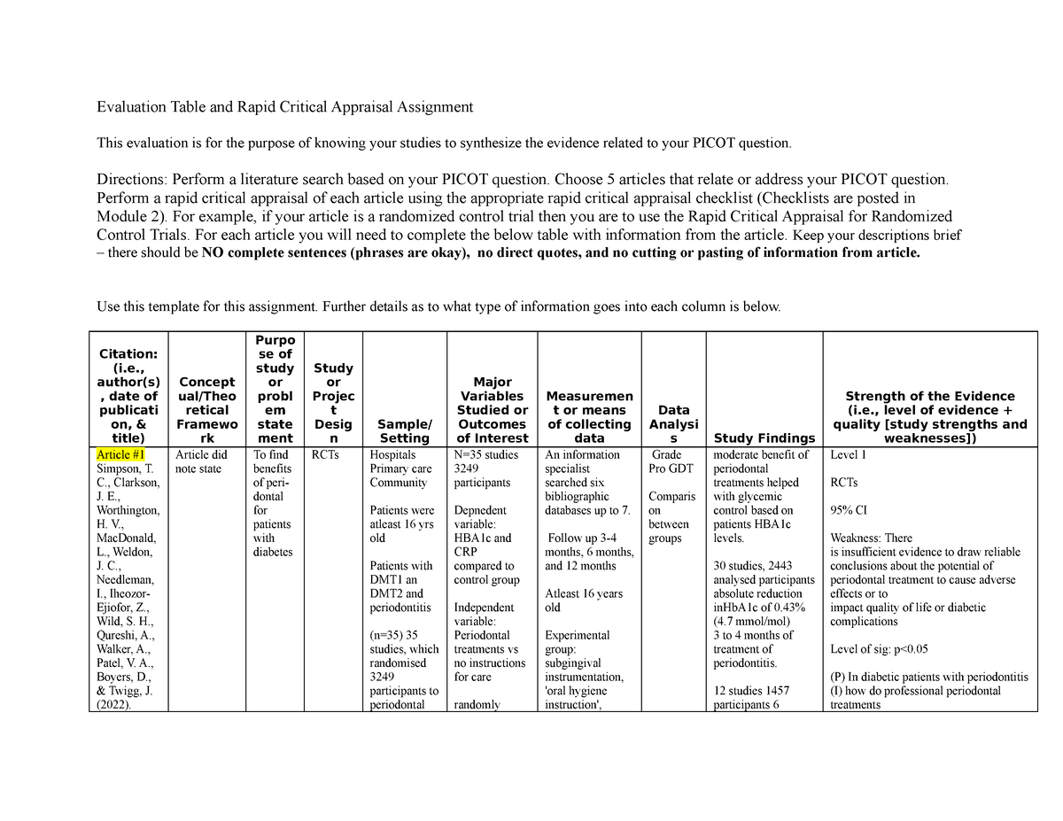 Evaluation Table And Rapid Appraisal Guidelines 1 1 Evaluation Table And Rapid Critical 1234