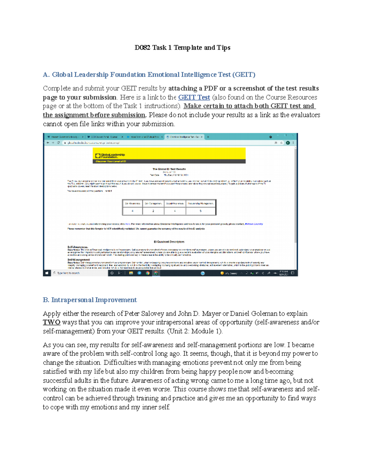 D082 Task 1 Template And Tips. Emotional And Cultural Intelligence D082 ...