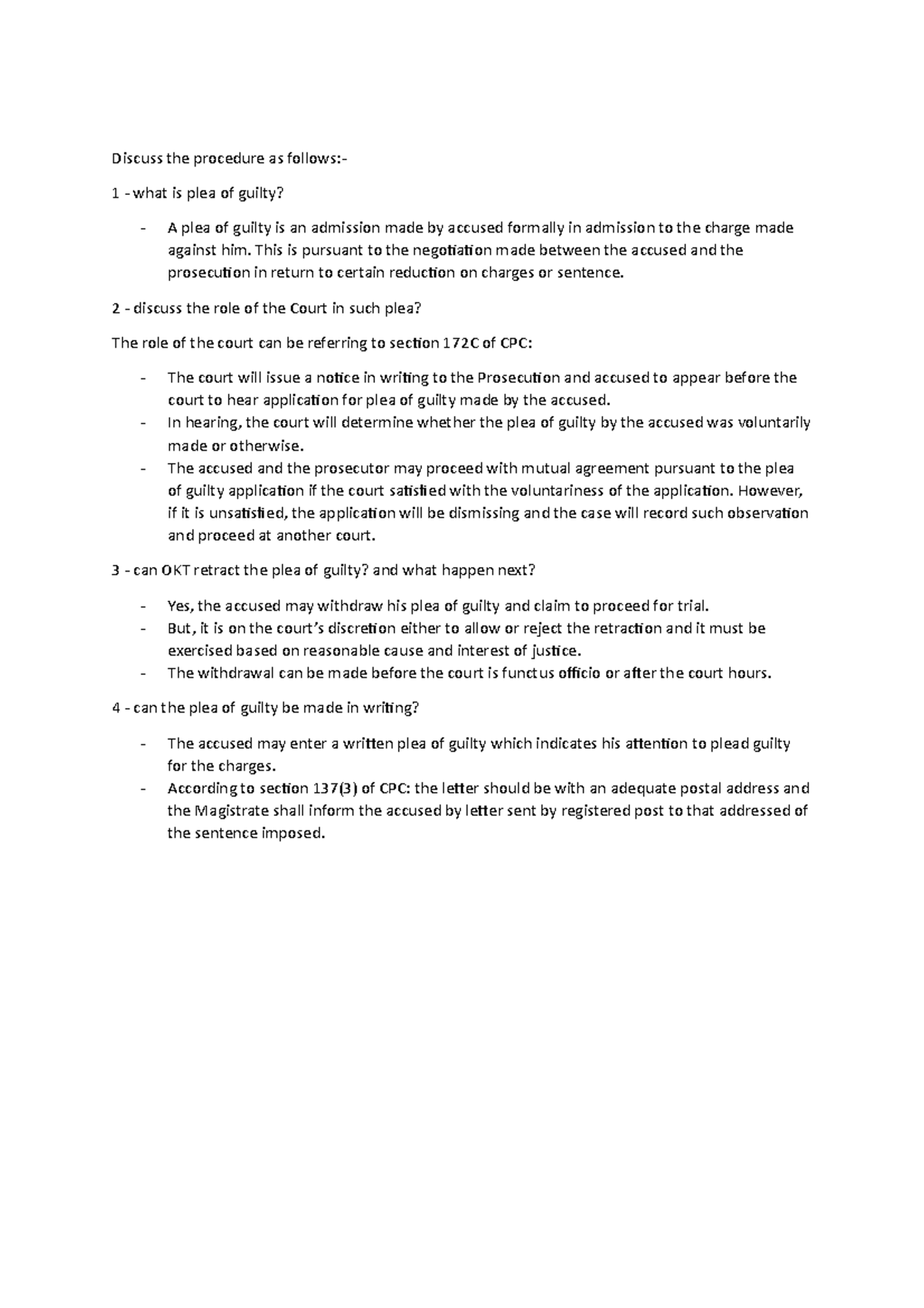 Summary Criminal Trial - Criminal Procedure II - USIM - Studocu