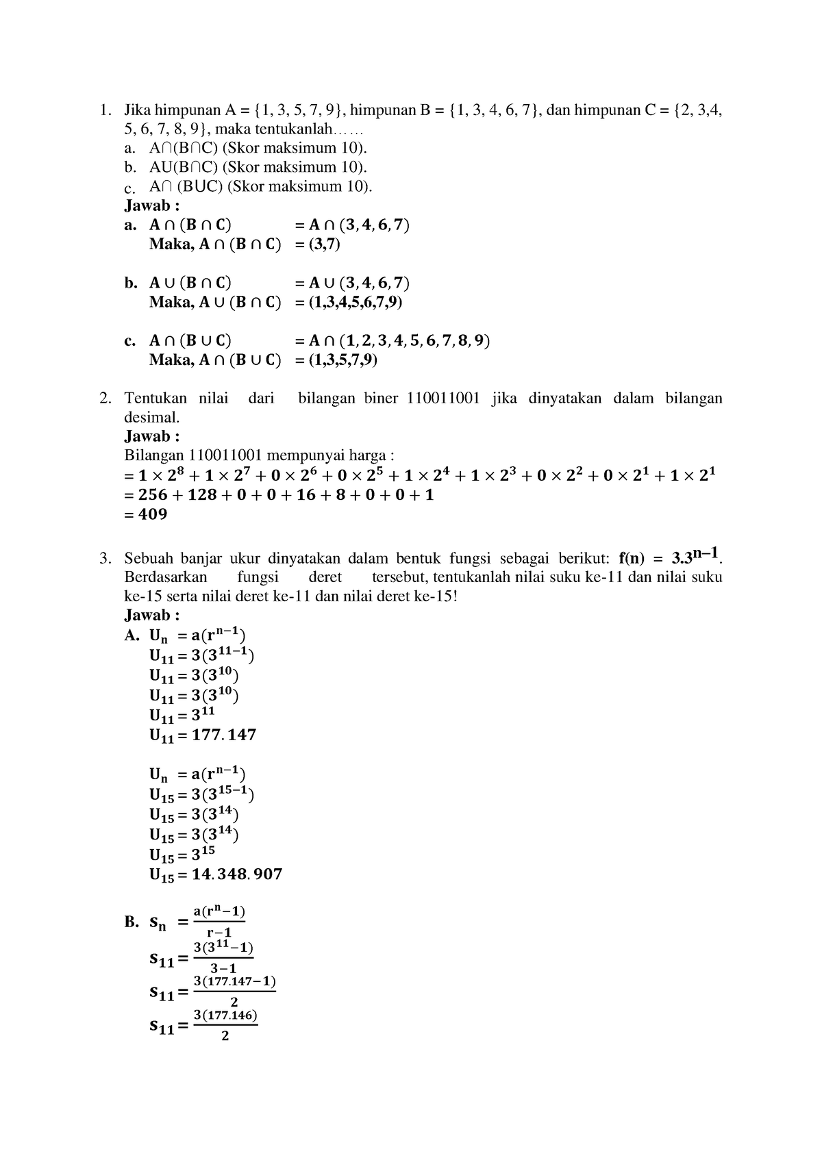 Tugas 1 Matematika Ekonomi - Jika Himpunan A = {1, 3, 5, 7, 9 ...