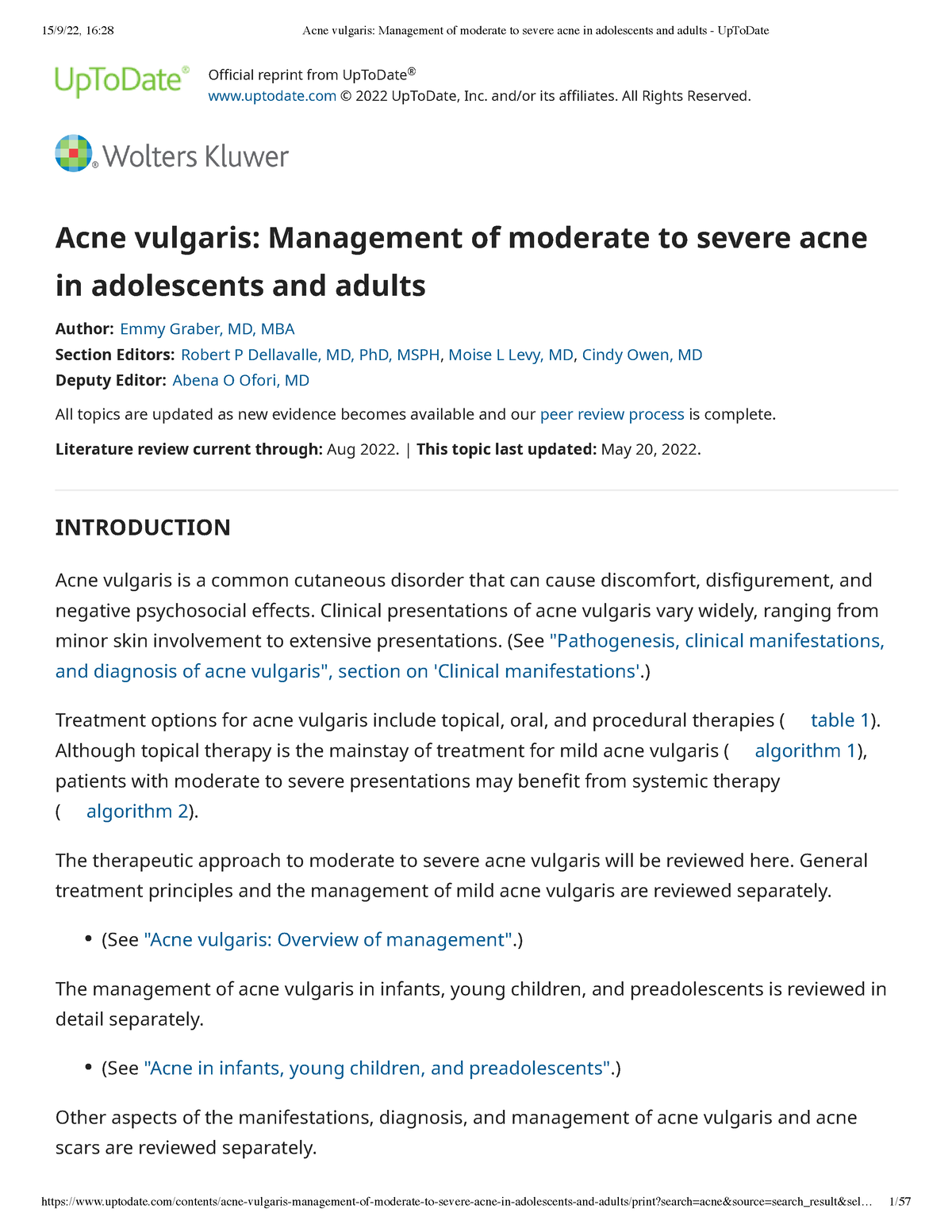 Acne vulgaris Management of moderate to severe acne in adolescents and