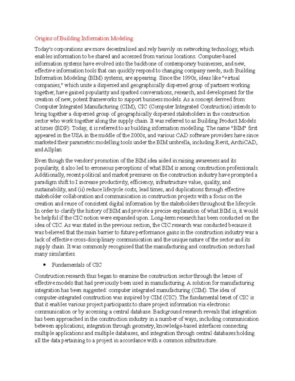 Origins of Building Information Modeling - Computer-based information ...