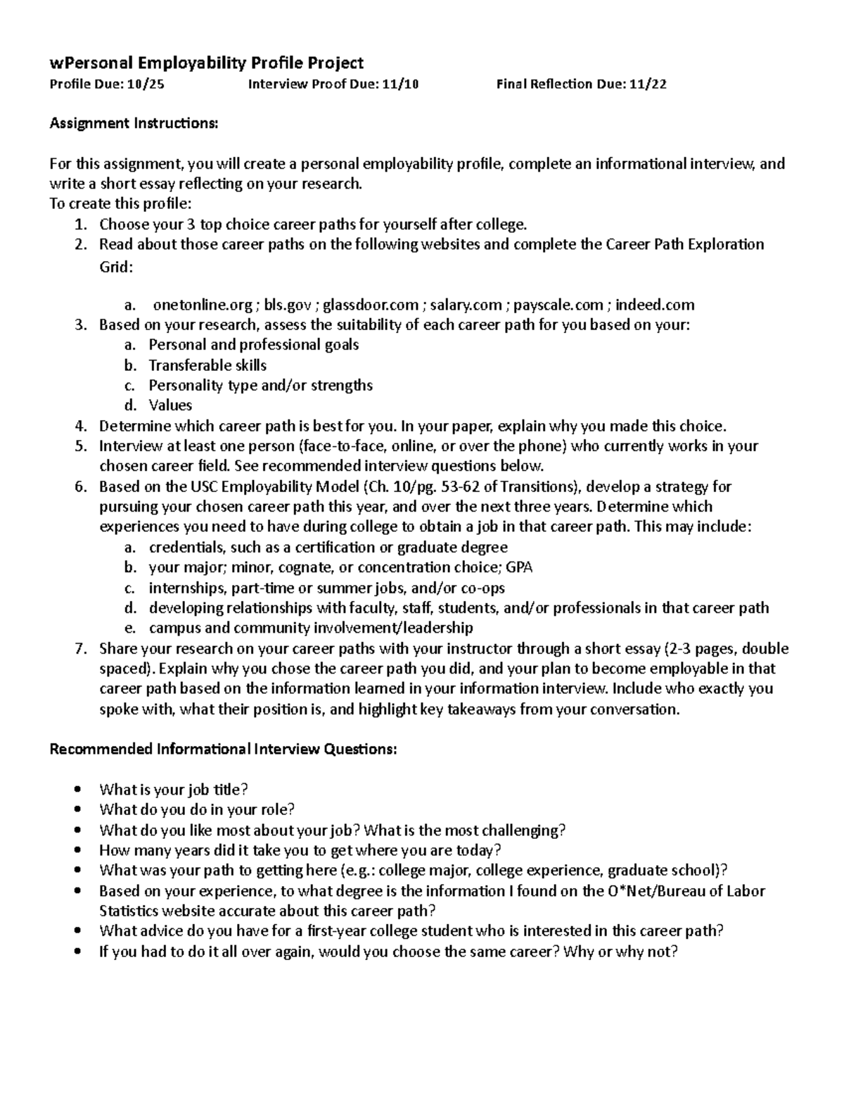 Personal Employability Profile Assignment - wPersonal Employability ...