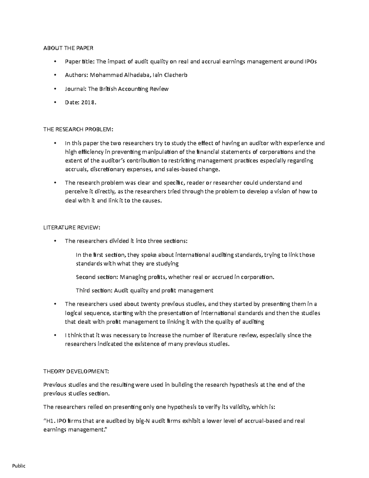 Accounting research method - ABOUT THE PAPER Paper title: The impact of ...