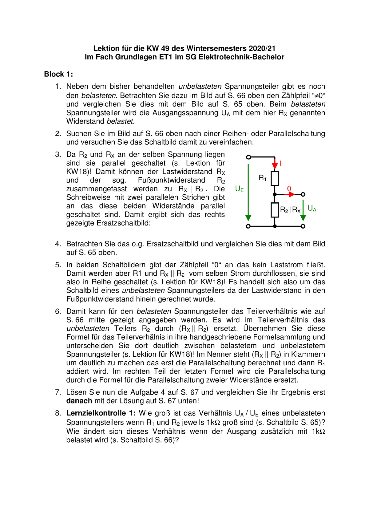 ET Kalender Woche 49 online Winter Semester 2020 Lektion für die KW