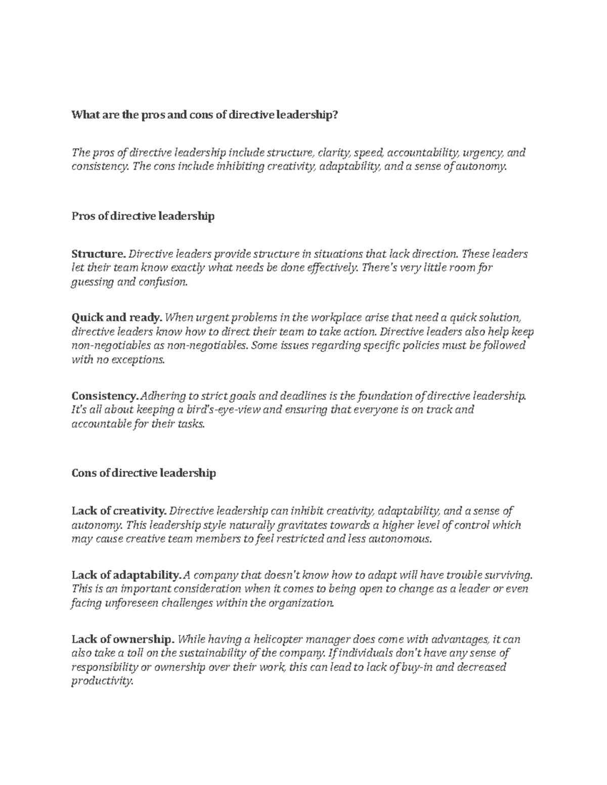 Directive Leadership - What are the pros and cons of directive ...