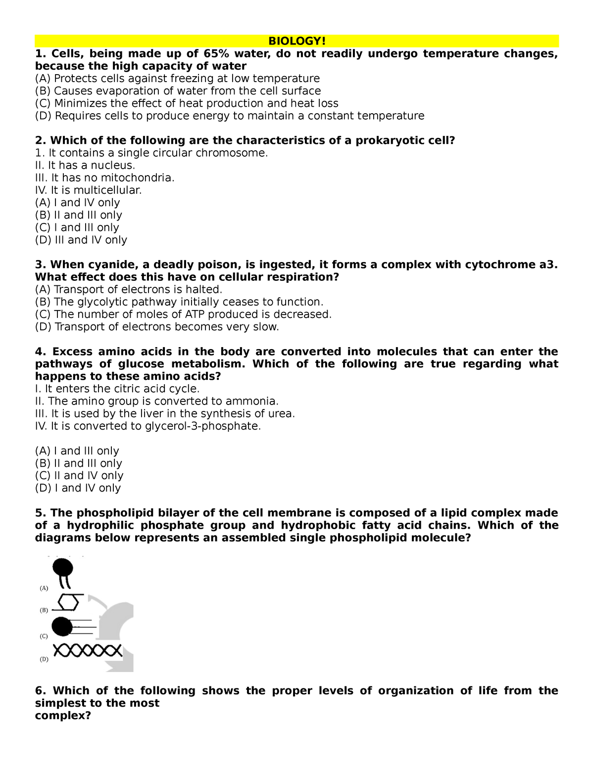 Practice SET 1 - NMAT - BIOLOGY! 1. Cells, Being Made Up Of 65% Water ...