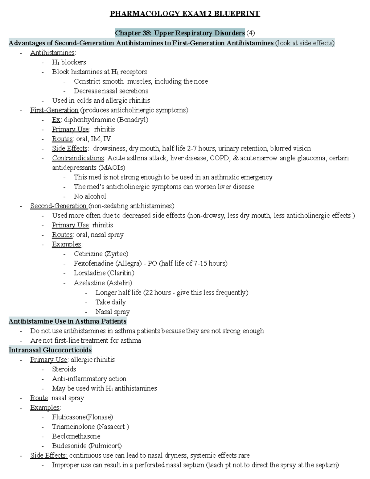 Pharm EXAM 2 Blueprint - study guide - PHARMACOLOGY EXAM 2 BLUEPRINT ...