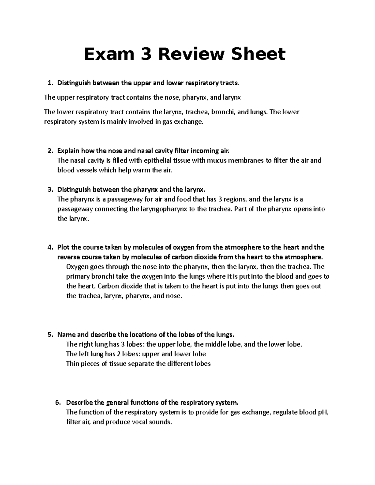 Exam 3 Review Sheet - Exam 3 Review Sheet Distinguish Between The Upper ...