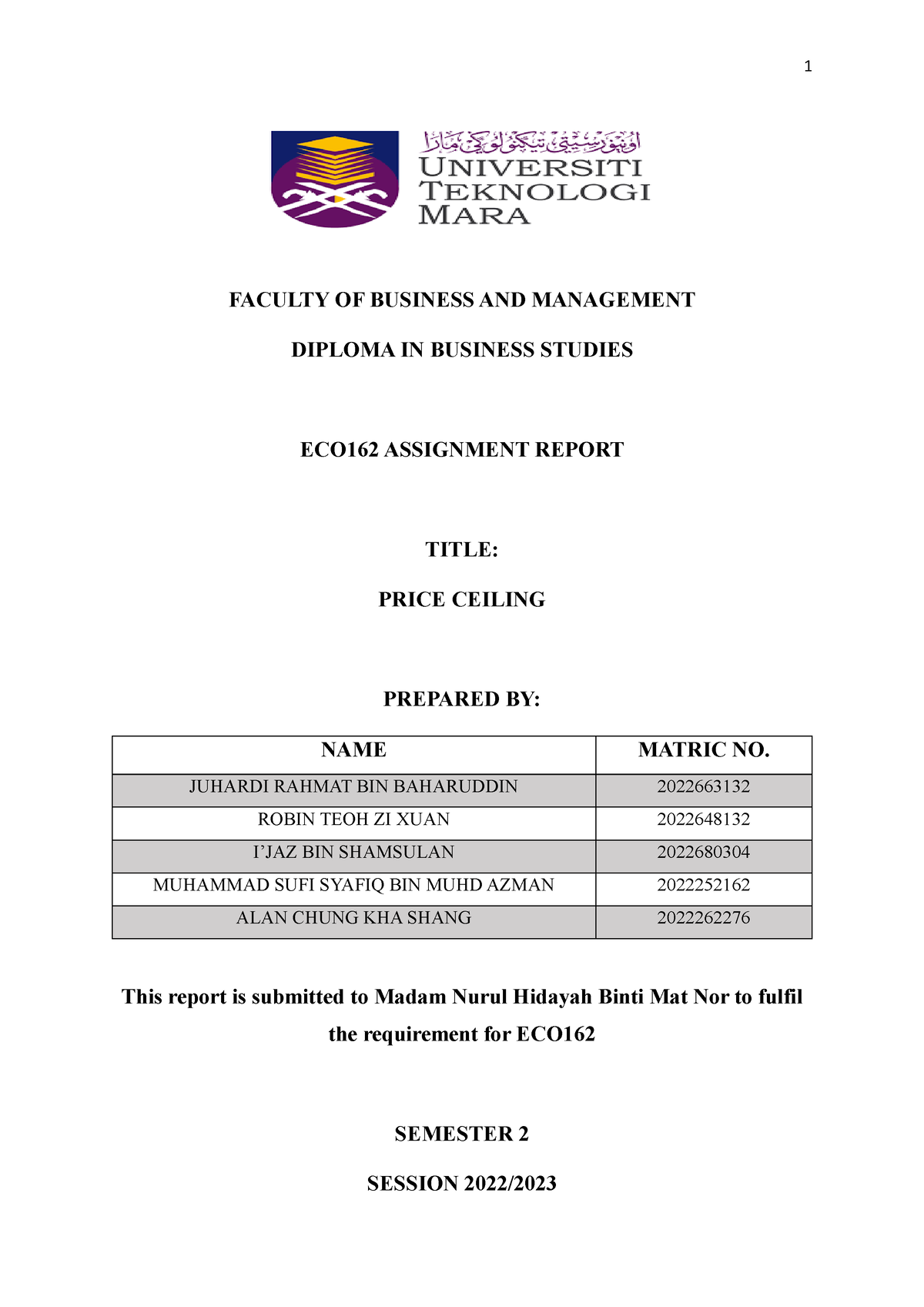 eco162 assignment report