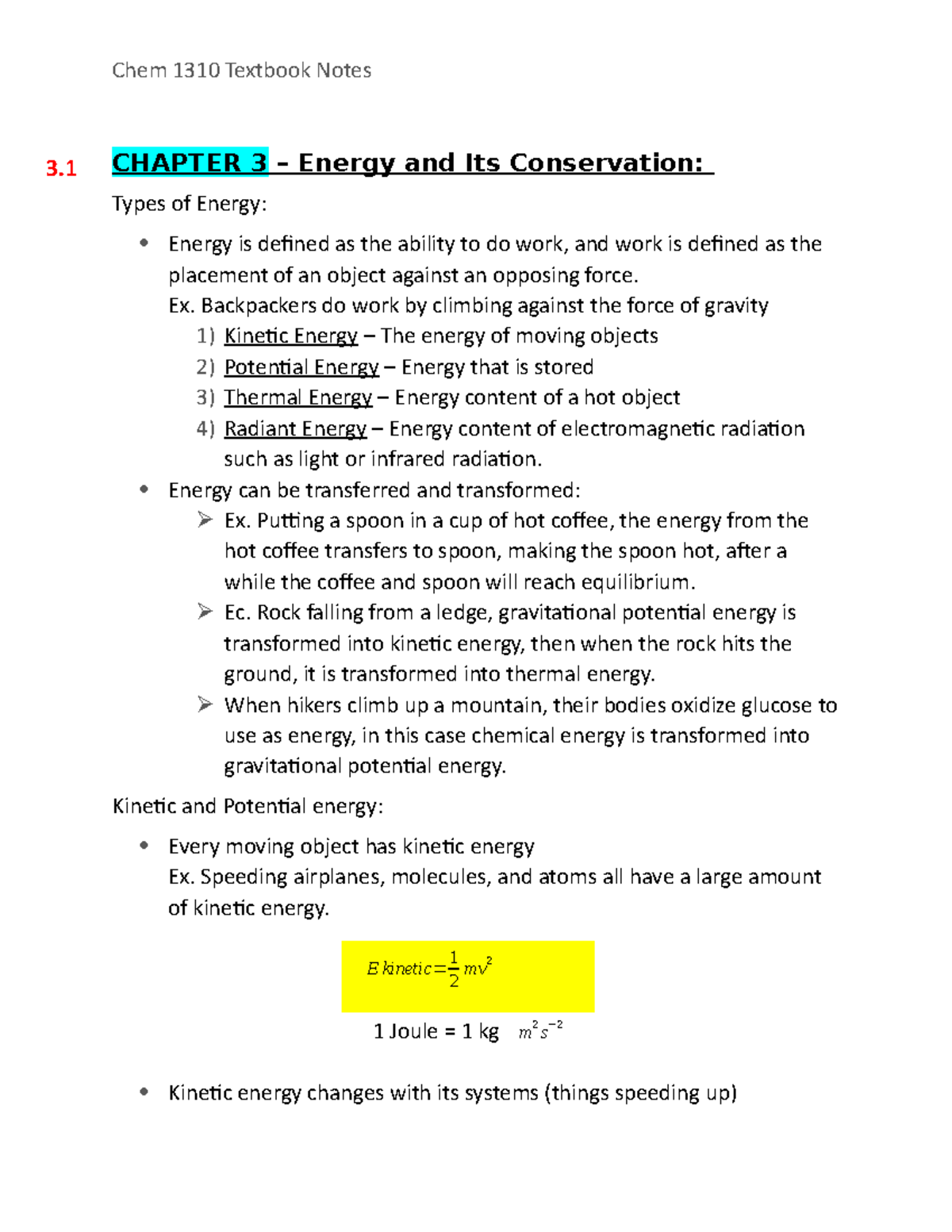 Chem 1310 - Chapter 3 notes - Chem 1310 Textbook Notes 3 CHAPTER 3 ...