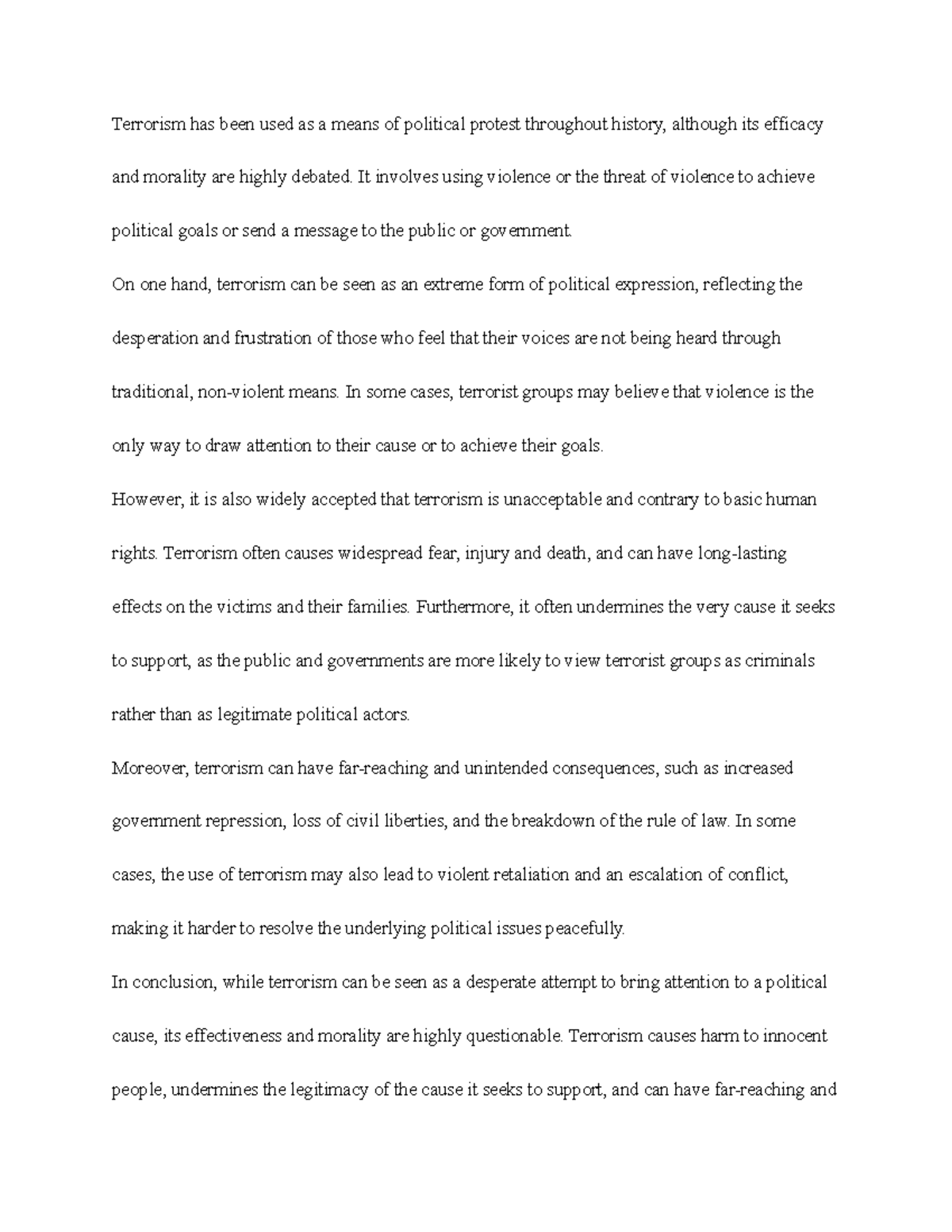 Terrorism 11 - paper - Terrorism has been used as a means of political ...