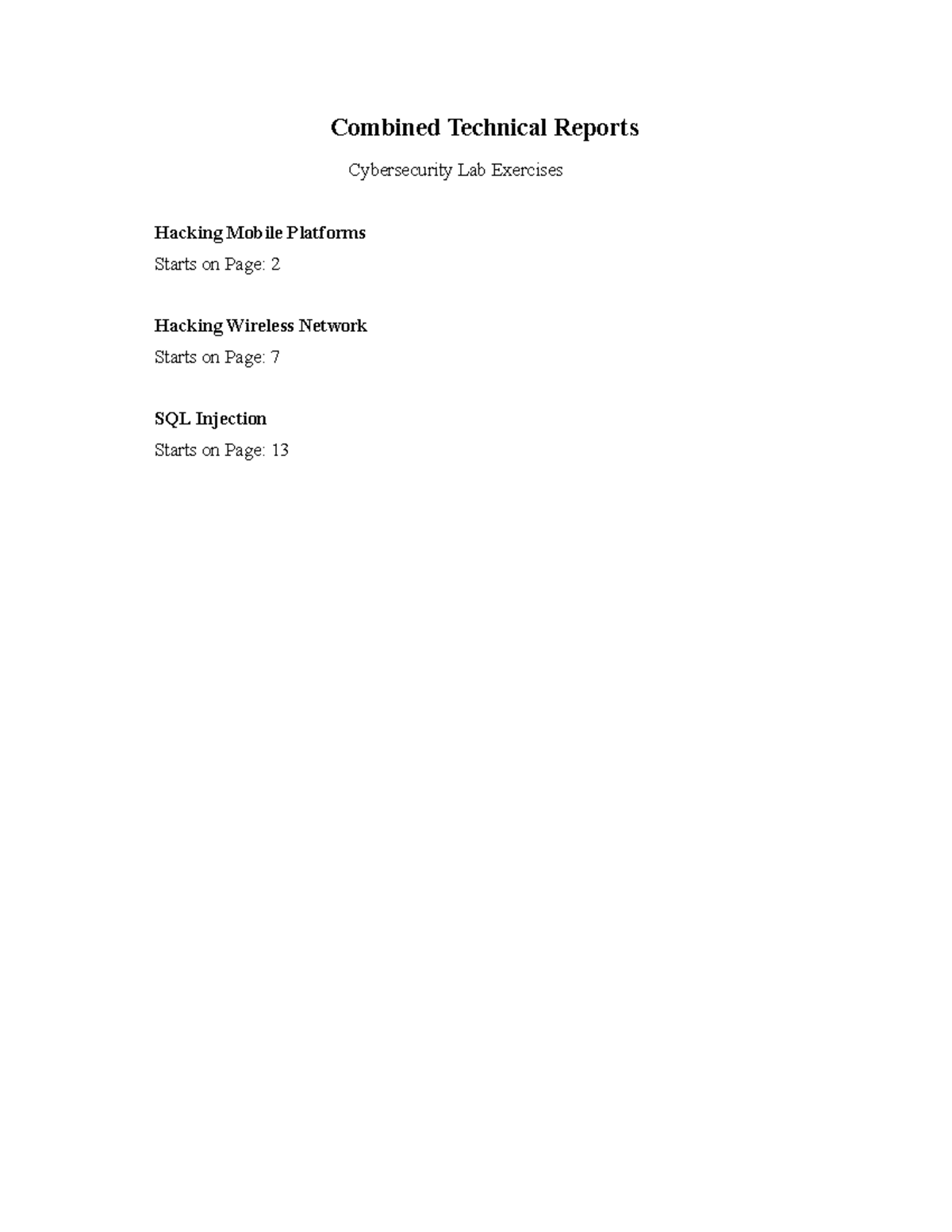 Updated Combined Report - Combined Technical Reports Cybersecurity Lab ...