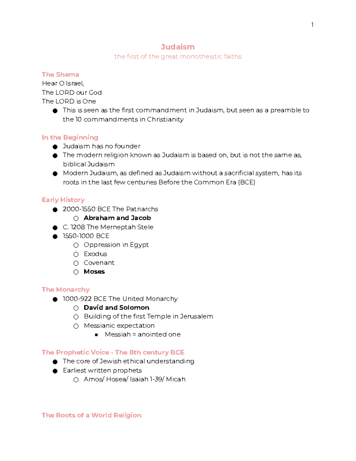 WR Notes TEST 5 - Judaism the first of the great monotheistic faiths ...