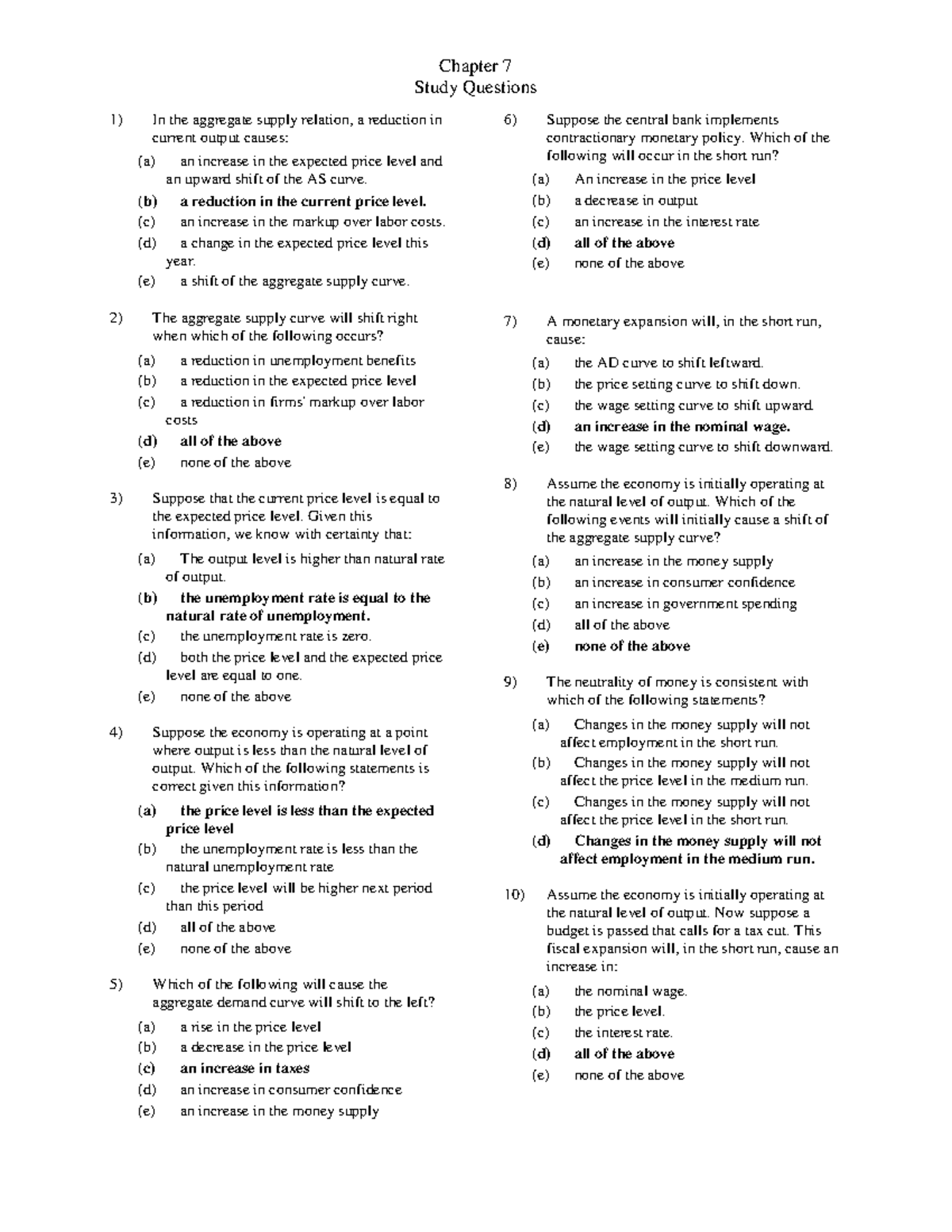 Ch.7 Study Material - questions - Chapter 7 Study Questions 1) In the ...