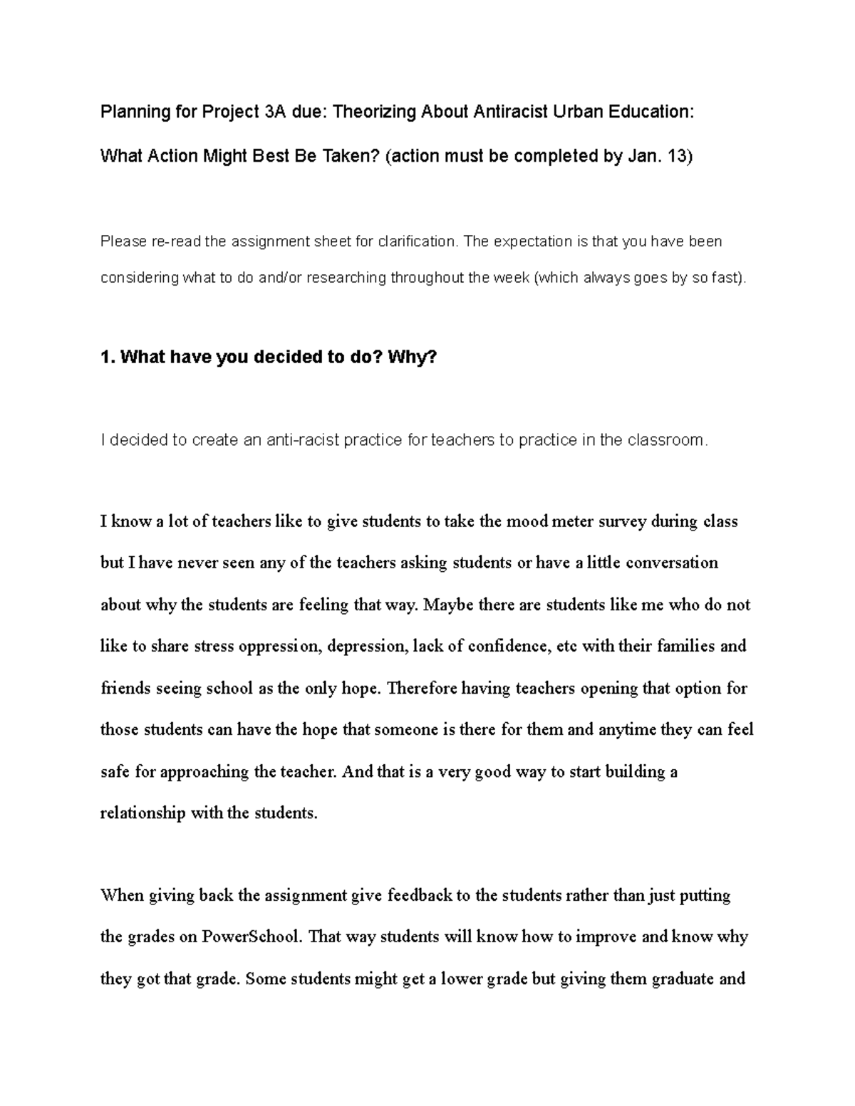 Check on Project 3A Development 1 - Planning for Project 3A due ...