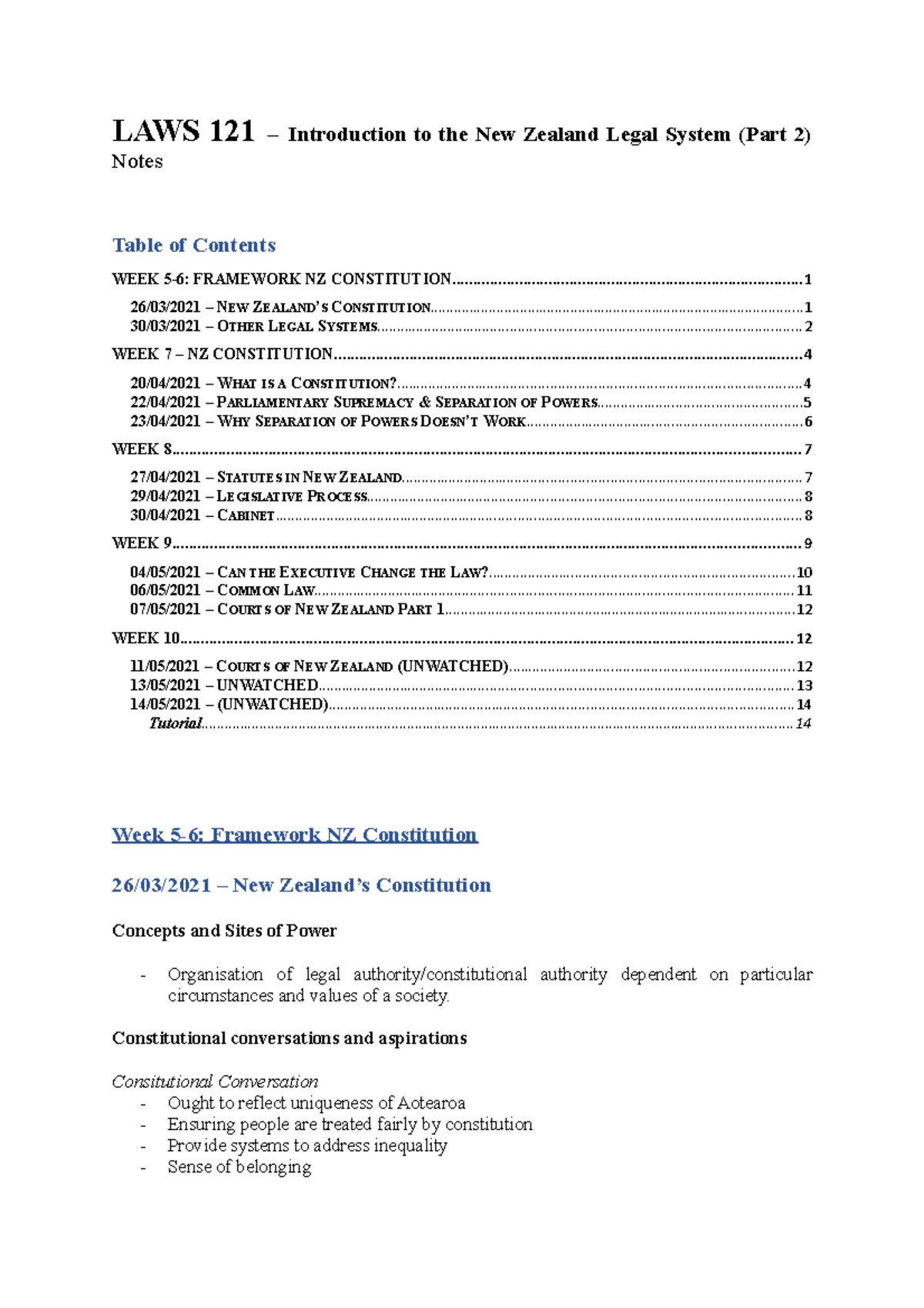 LAWS 121- Notes Pt - LAWS 121 – Introduction To The New Zealand Legal ...