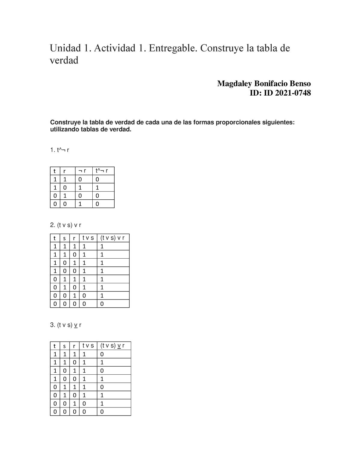 Construye LA Tabla DE Verdad - Unidad 1. Actividad 1. Entregable ...