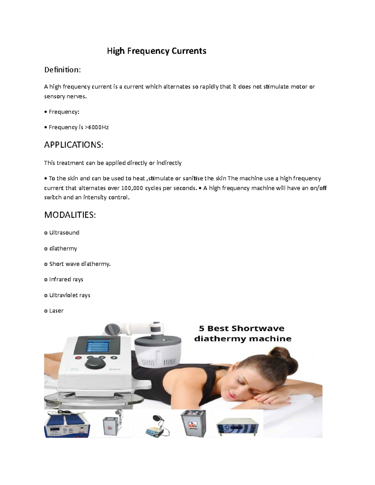 High Frequency currents and its types High Frequency Currents