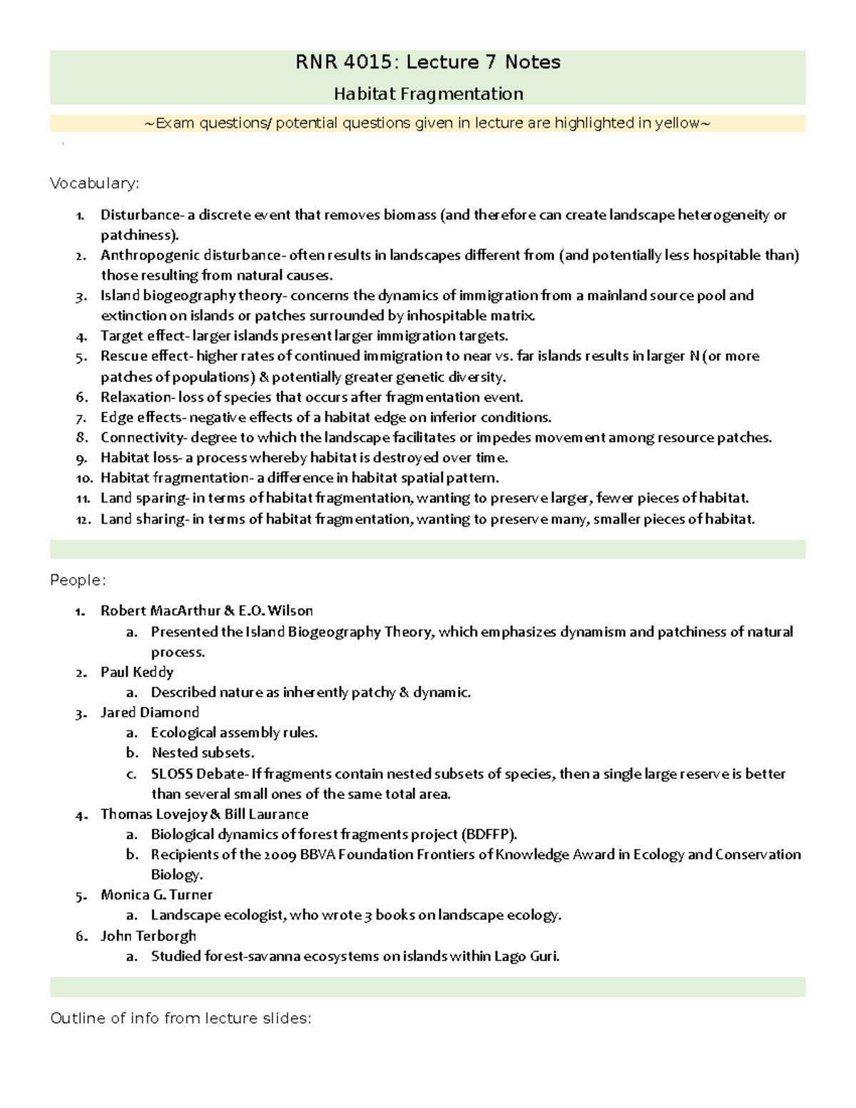 RNR 4015- Lecture 7 Notes - RNR 4015: Lecture 7 Notes Habitat ...