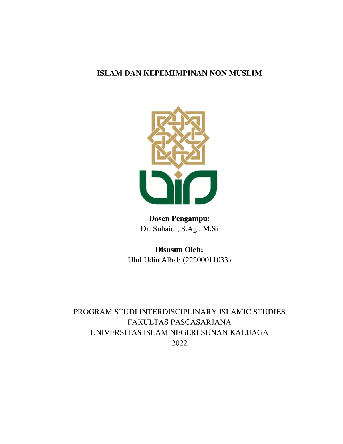 Islam DAN Kepemimpinan NON Muslim - ISLAM DAN KEPEMIMPINAN NON MUSLIM ...