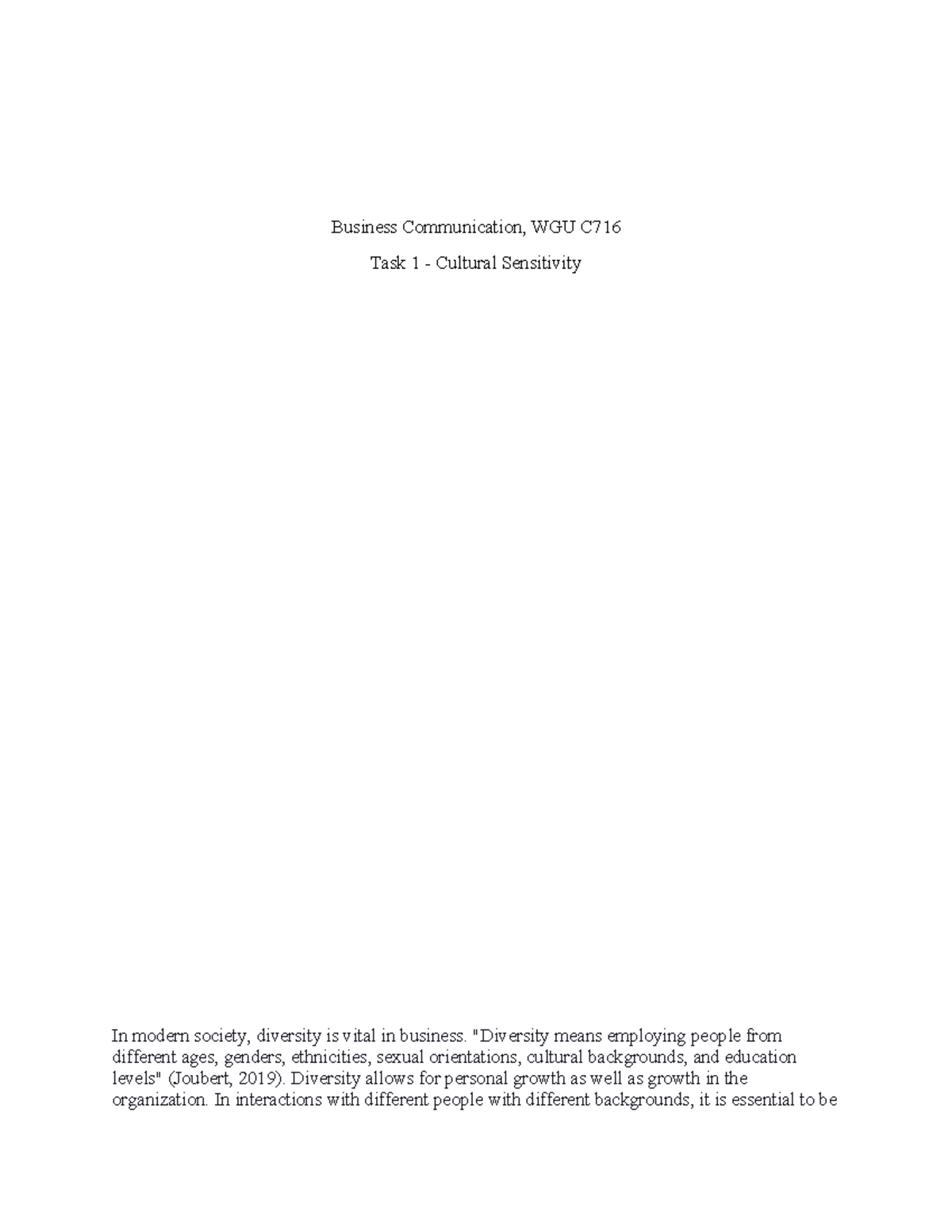 C716 Task 1 Cultural Sensitivity Essay - Business Communication, WGU C ...