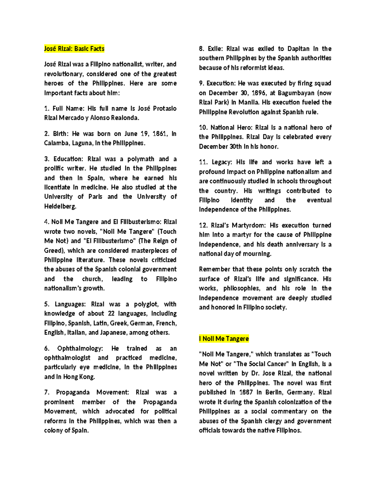 Rizal reviewer WPS Office - José Rizal: Basic Facts José Rizal was a ...