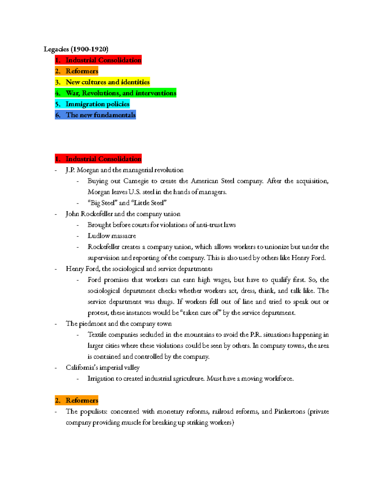History of the Great Depression Notes 1 - Legacies (1900-1920) 1 ...