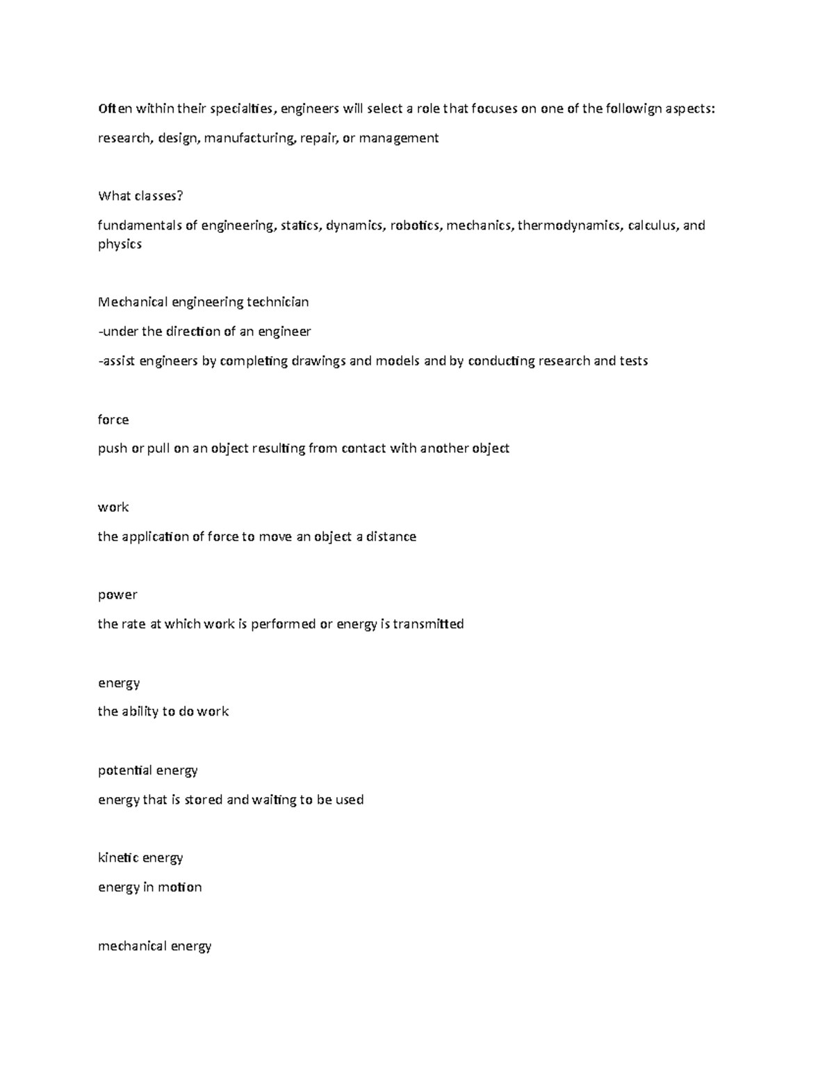 Intro to engineering lecture notes 1 - Often within their specialties ...