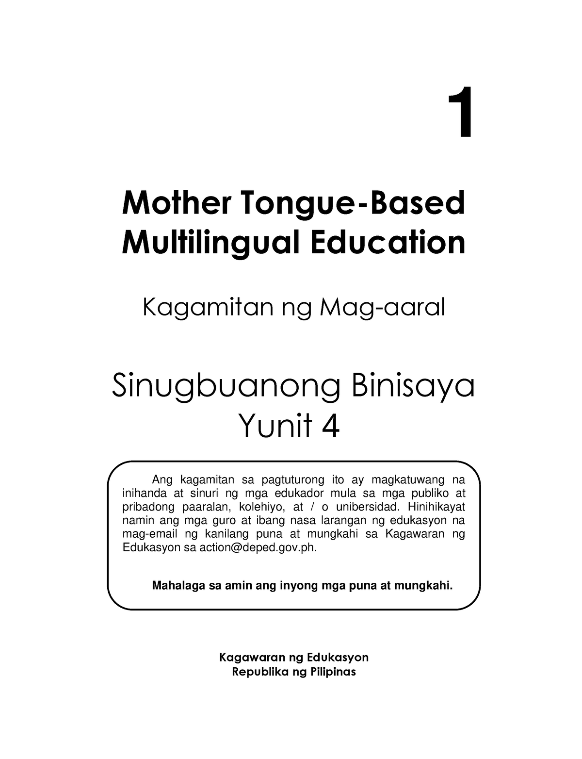 Grade 1 Learners Material Sinugbuanong Binisaya Unit 4 1 Mother Tongue Based Multilingual 3261