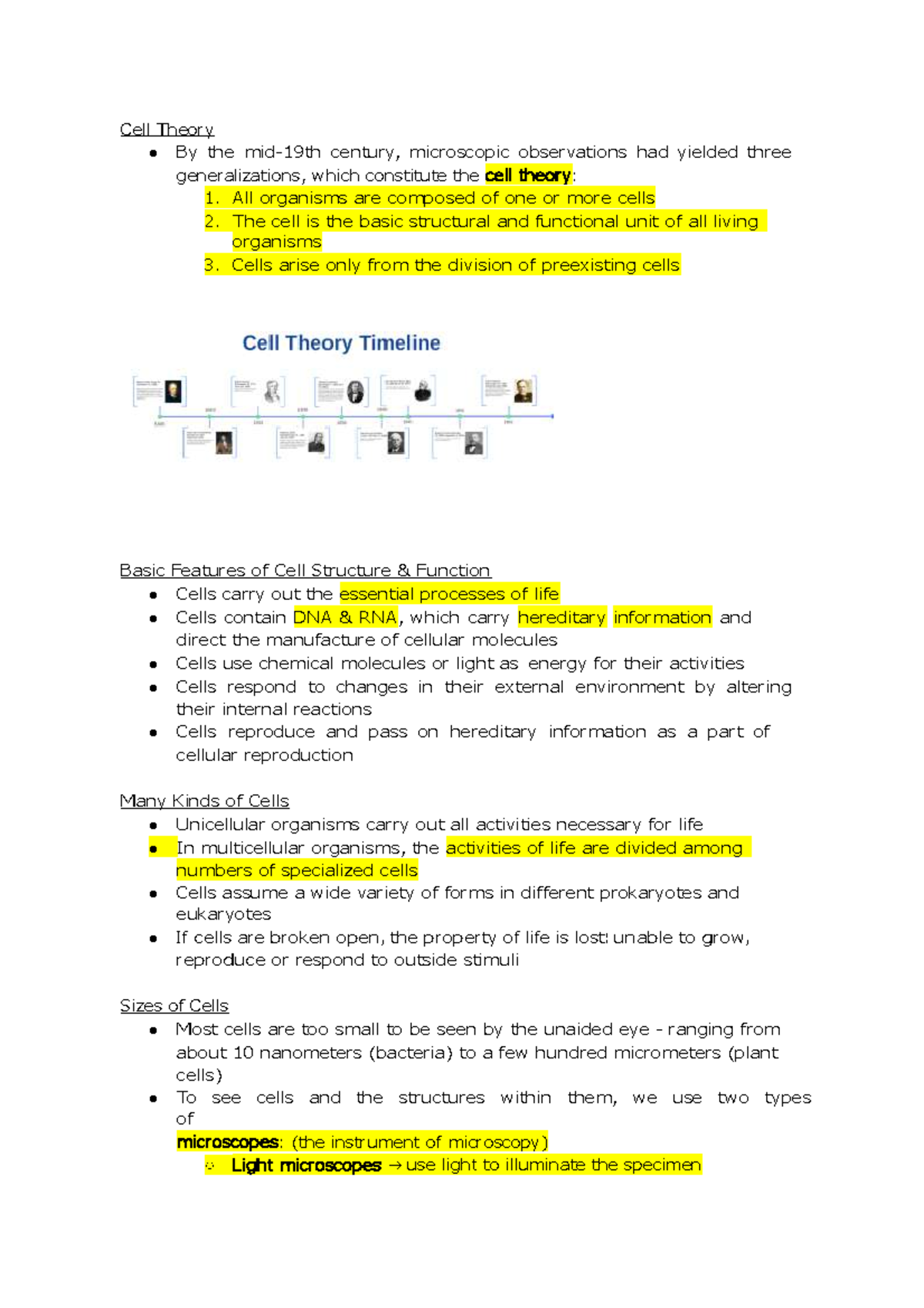 Week 1-2 - Week 1-2 Life Processes - Cell Theory By the mid-19th ...