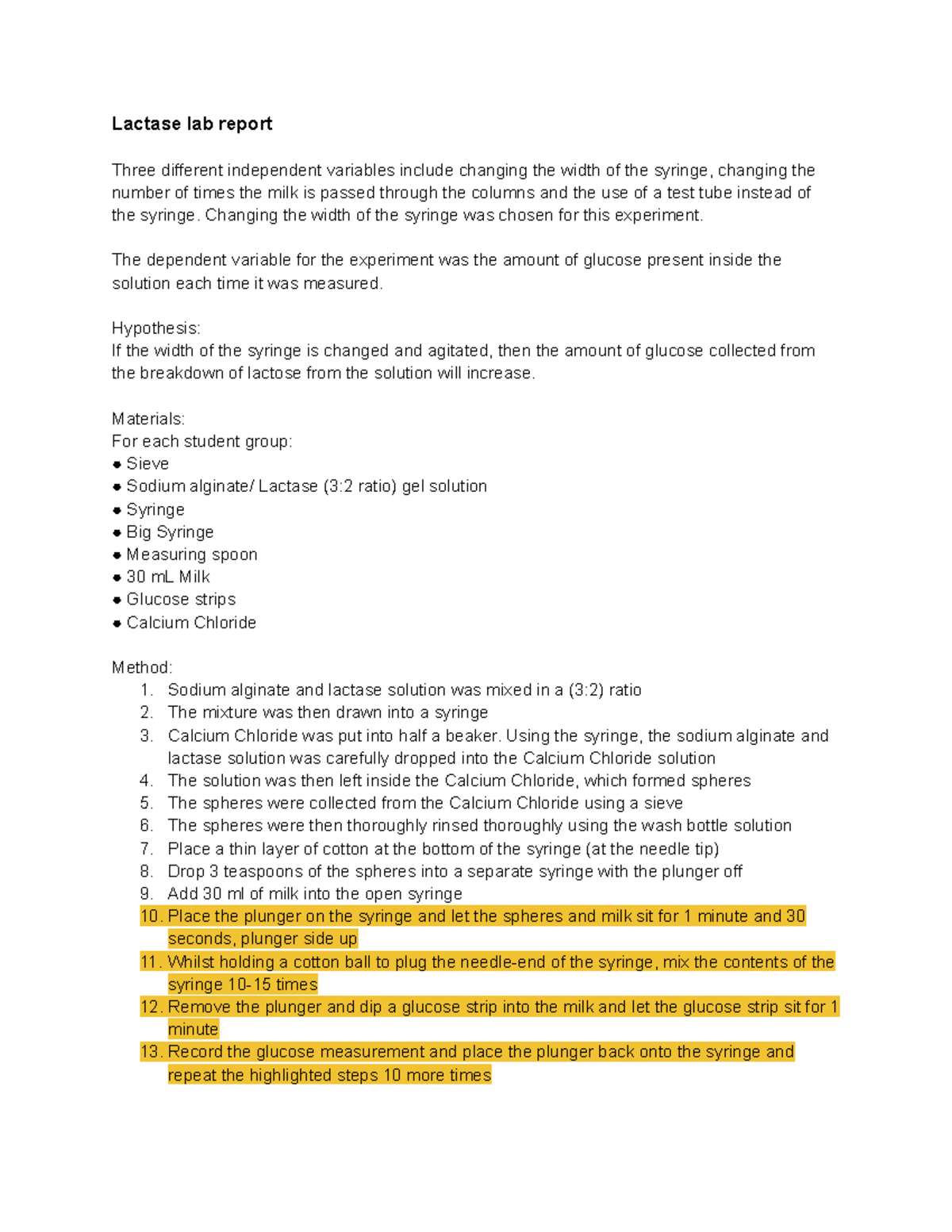 Lactase lab report Lactase lab report Three different independent