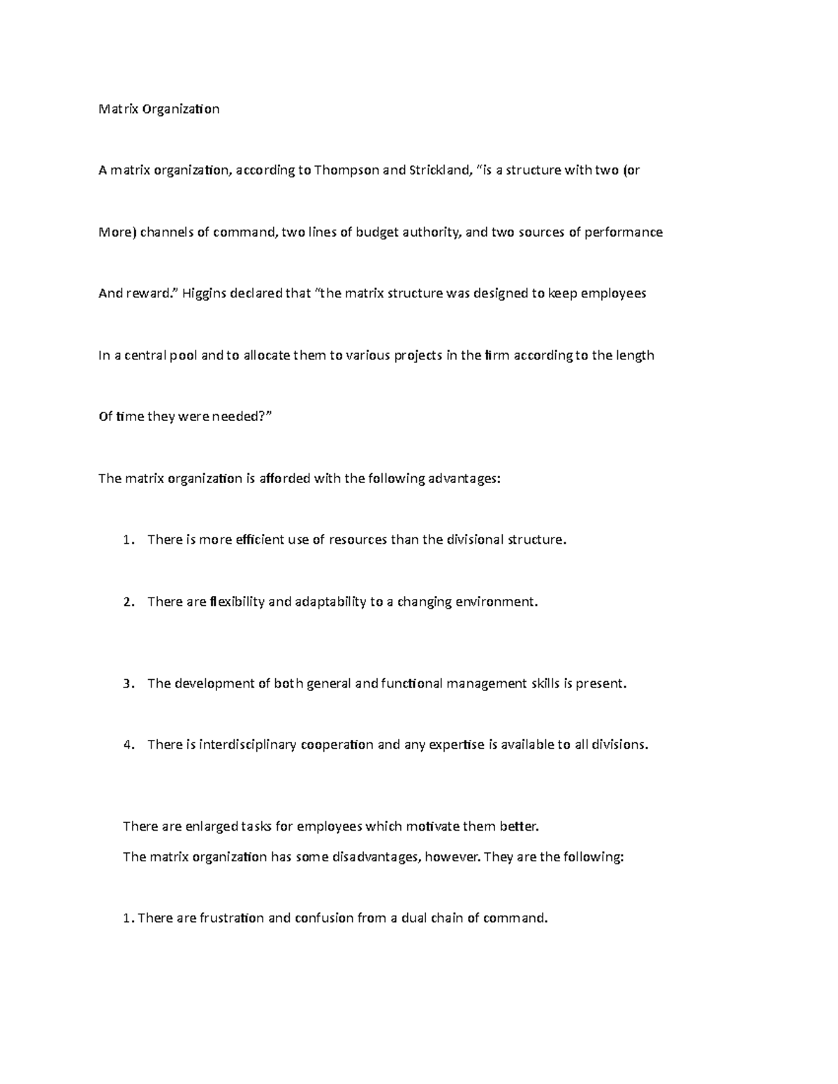 Doc14-matrix - A matrix organization, according to Thompson and ...
