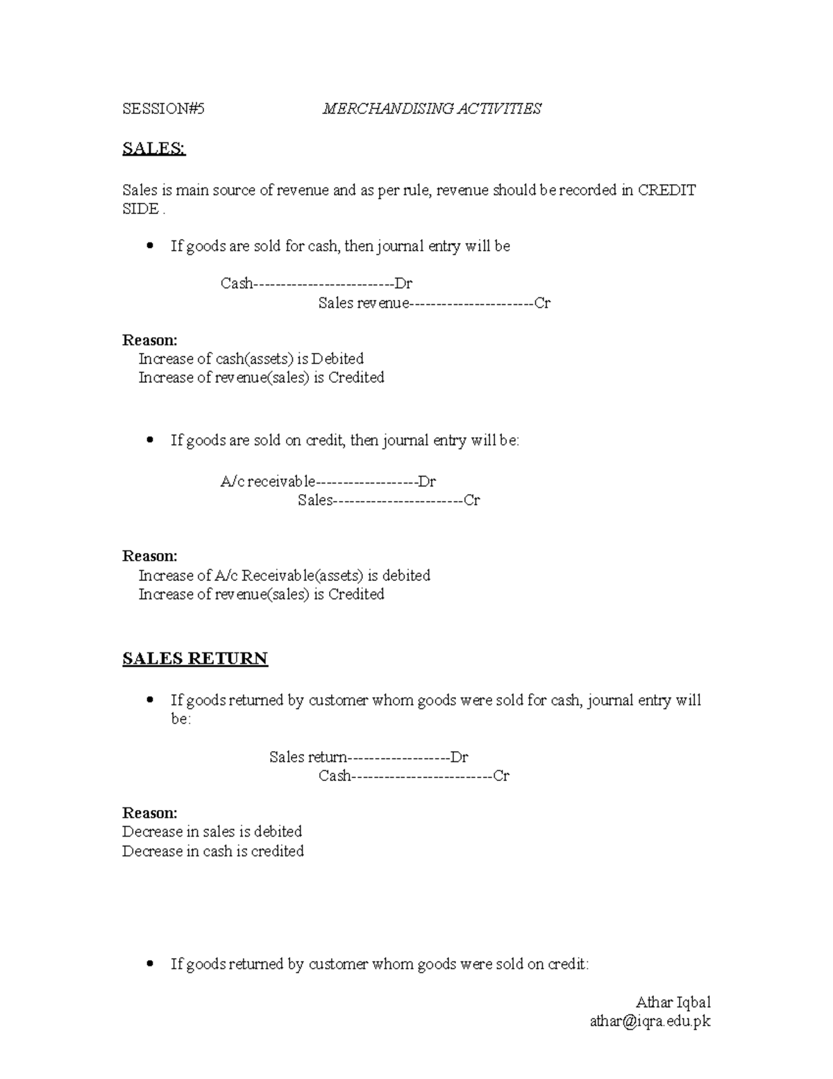 Session 5 faculty notes - SESSION#5 MERCHANDISING ACTIVITIES SALES ...