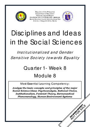 Humss-DISS Module 10 Q1 Week10 - SHS Disciplines And Ideas In The ...