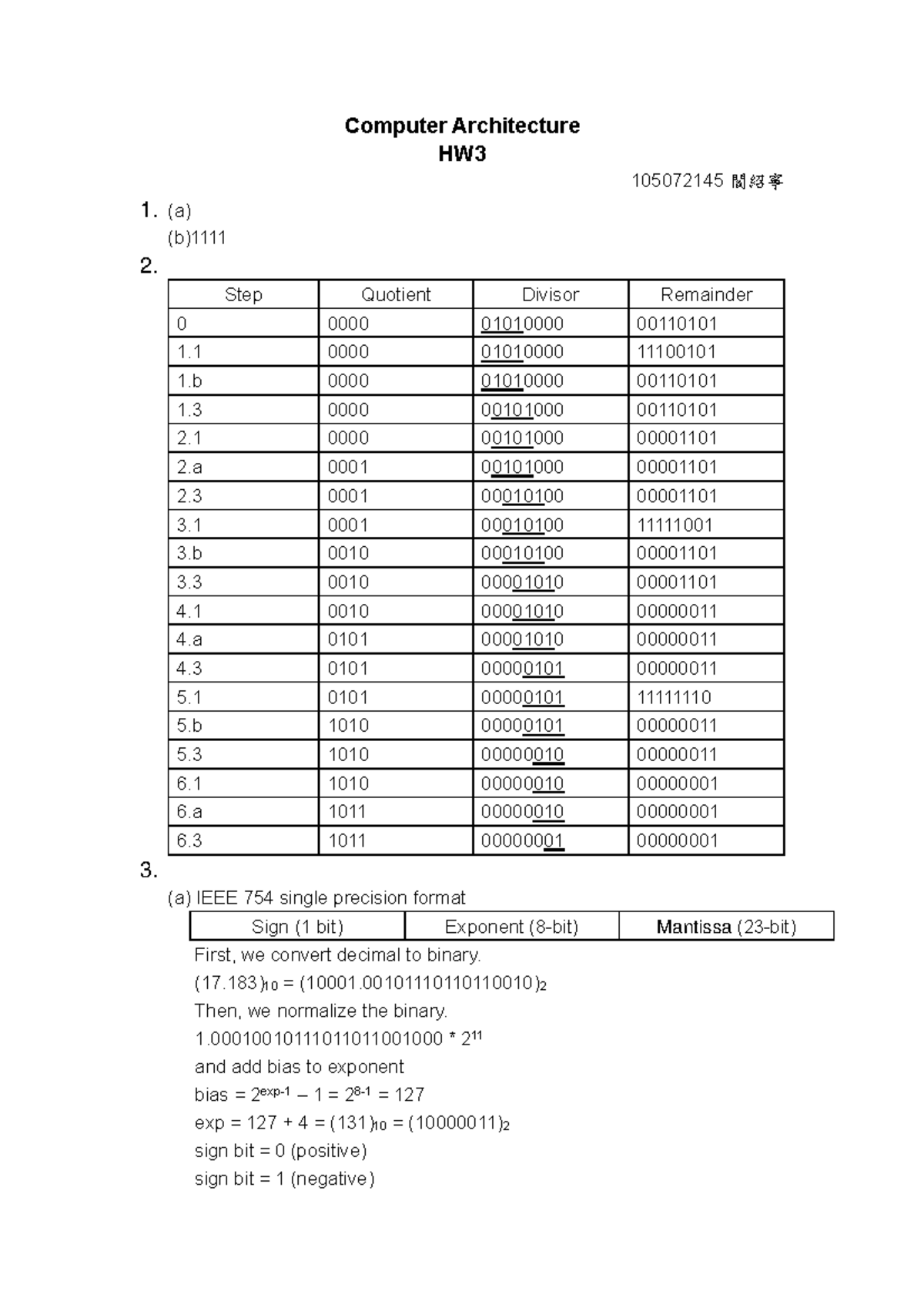 HW3 - Homework Solution Of Chapter 3 - Computer Architecture HW ...