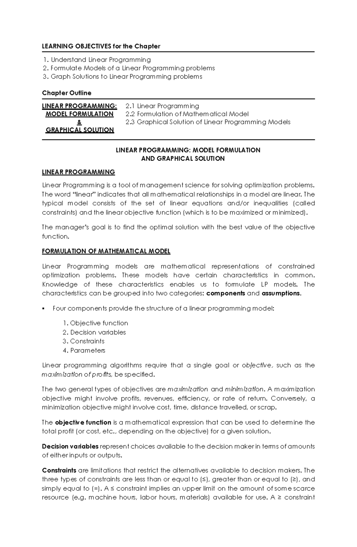 Linear-Programming - For reading material - LEARNING OBJECTIVES for the ...