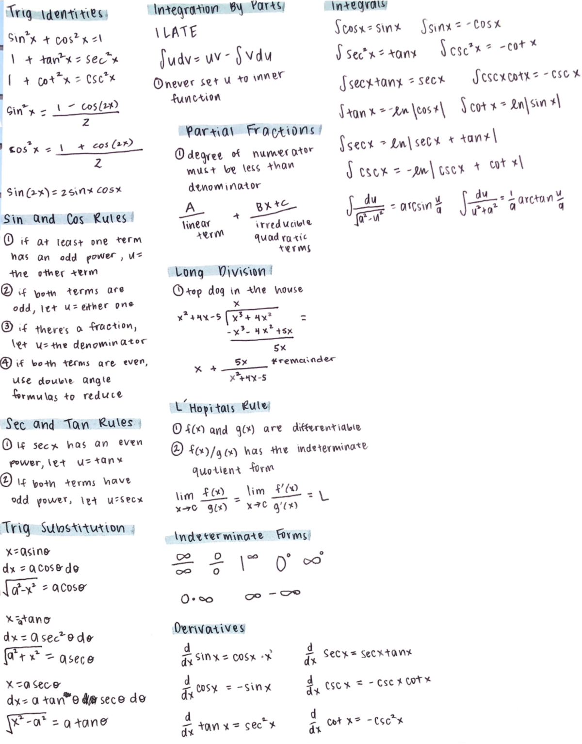 midterm 2 study guide - Trig Identities Integration Parts Integrals I ...
