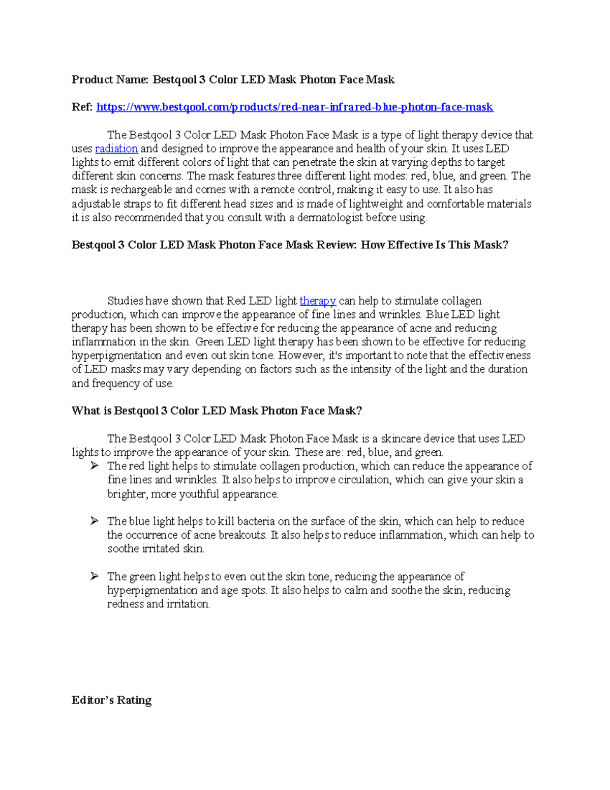 6. Bestqool 3 Color LED Mask Photon Face Mask It uses LED lights to