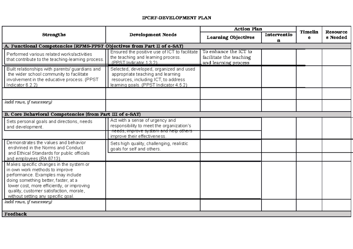 Ipcrf Development Plan Modelo Pdf Ipcrf Development Plan Action Plan ...