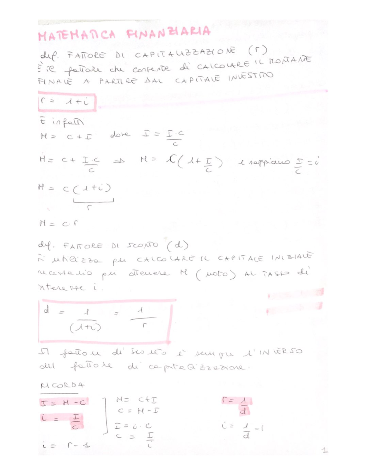 1- Schemi Matematica Finanziaria - StuDocu